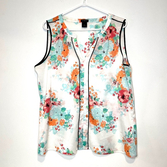 Ann Taylor Floral Sleeveless Top Lightweight Summer Size L - Picture 1 of 11